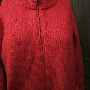 Norsk Wear 100% Wool Sweater Made in Norway Red Black Zip Nordic Ski Size S